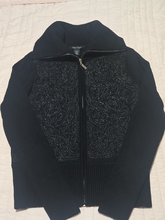 White House Black Market Sweaters - White House Black Market Black Zip-Up Cardigan with Silver Hardware